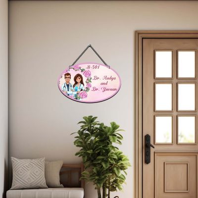 Personalized Doctor Couple Theme Wall Hanging Custom Wooden Sign for Clinic Entrance & Cabin Doors Unique Gift for Doctors & Medical Professionals Doctor Name Plate